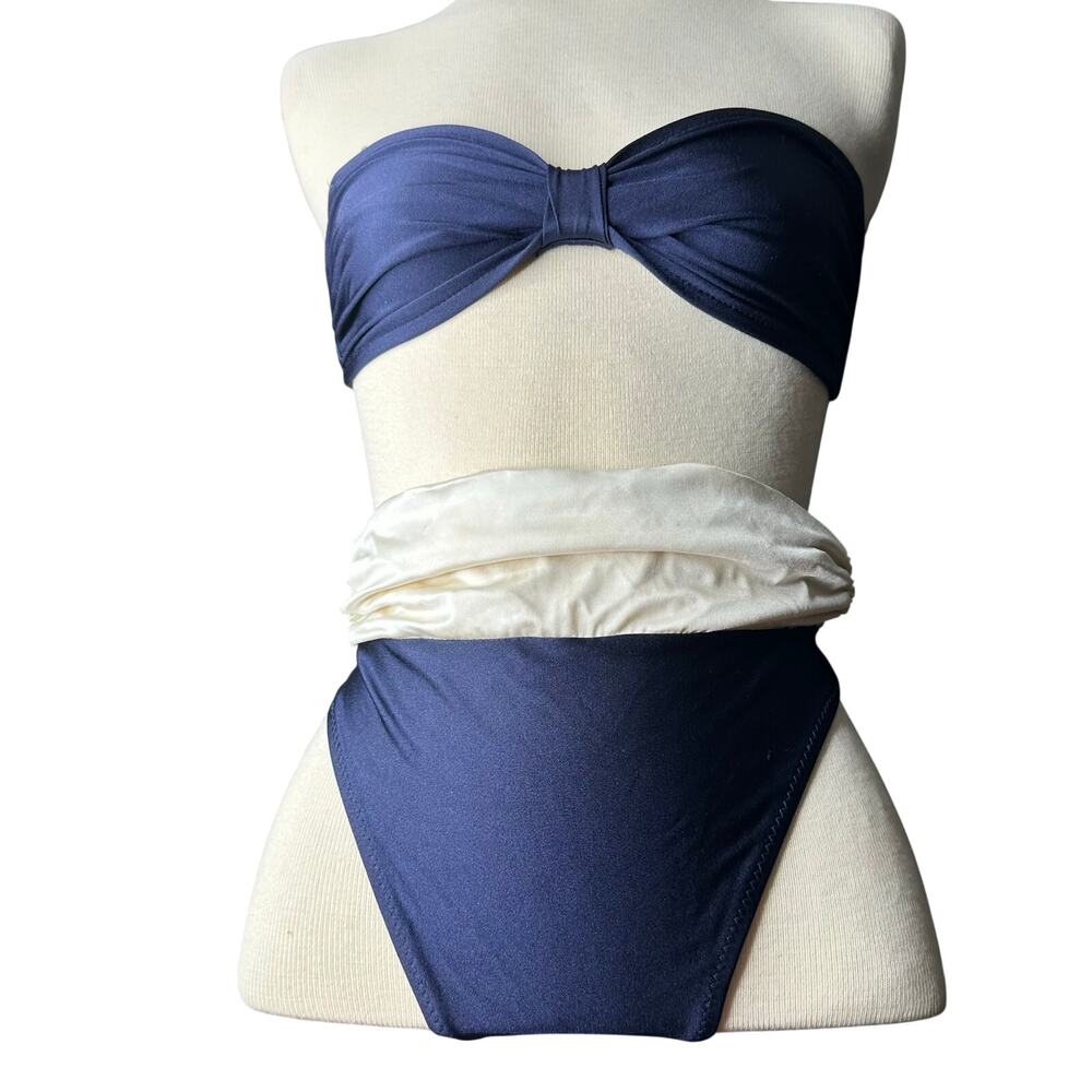 Vintage 80s/90s Bandeau Bikini Swim Suit thigh high navy
Womens SZ s/m